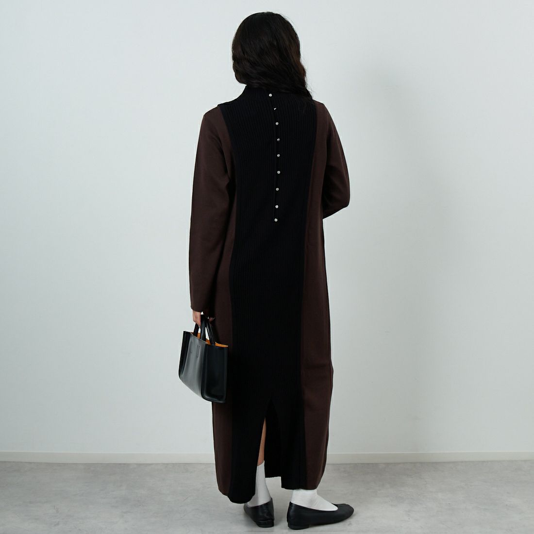 &g'aime [アンジェム] 配色ニットワンピース [986-67407] ﾌﾞﾗｳﾝ &&モデル身長：162cm 着用サイズ：F&&