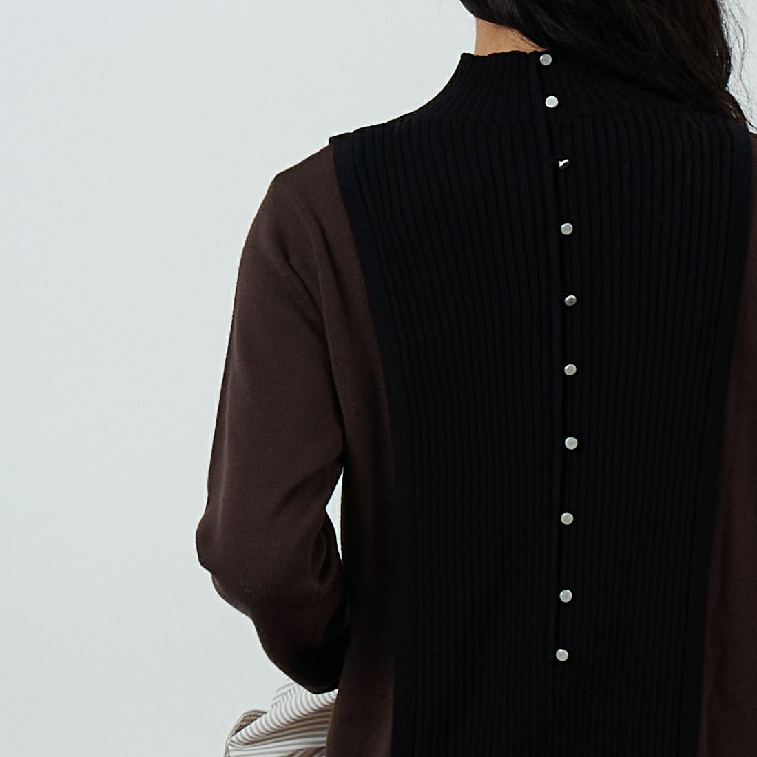 &g'aime [アンジェム] 配色ニットワンピース [986-67407] ﾌﾞﾗｳﾝ &&モデル身長：162cm 着用サイズ：F&&