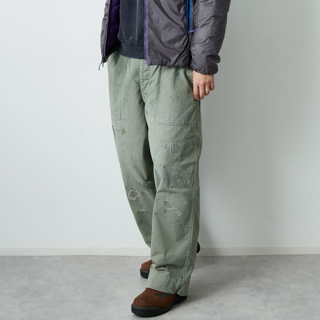 BOW WOW [バウワウ] リペアード USAFメカニックパンツ [BW252-RUMP] AGED S GRN &&モデル身長：179cm 着用サイズ：XL&&