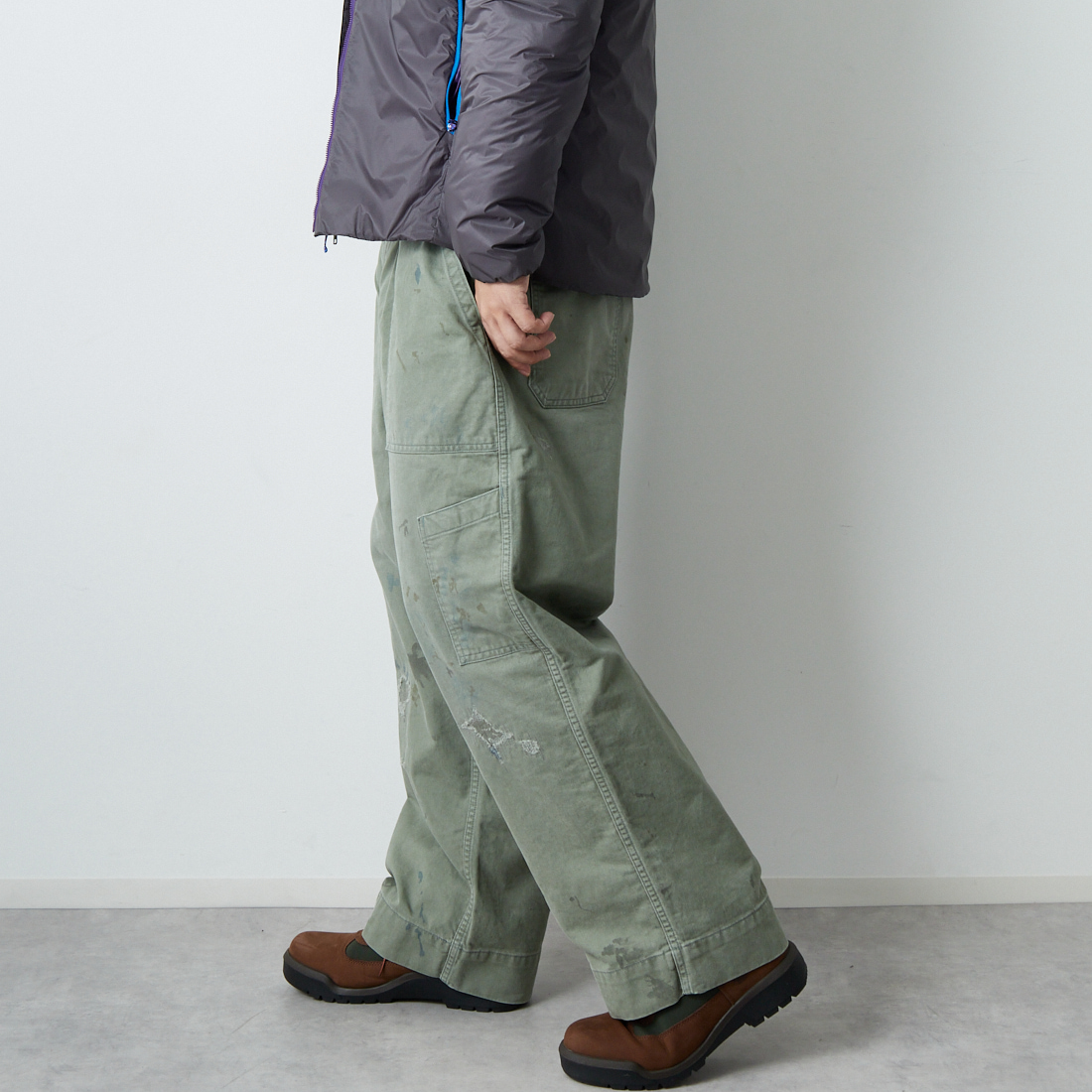 BOW WOW [バウワウ] リペアード USAFメカニックパンツ [BW252-RUMP] AGED S GRN &&モデル身長：179cm 着用サイズ：XL&&