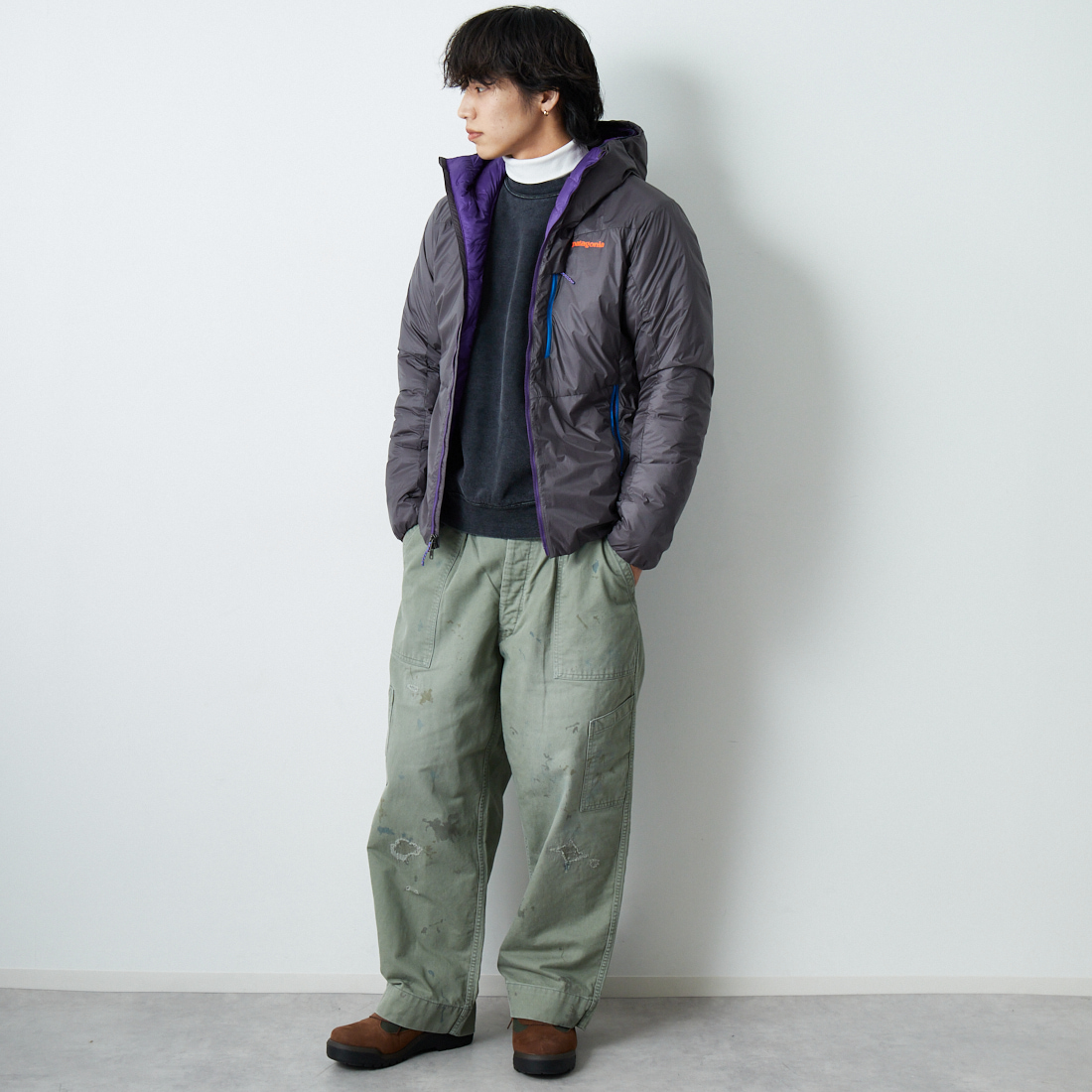 BOW WOW [バウワウ] リペアード USAFメカニックパンツ [BW252-RUMP] AGED S GRN &&モデル身長：179cm 着用サイズ：XL&&