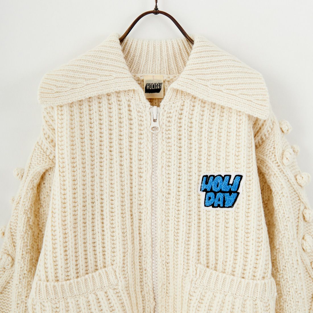 HOLIDAY [ホリデイ] ウールポンポン ジップアップニットジャケット [25204030] WHITE