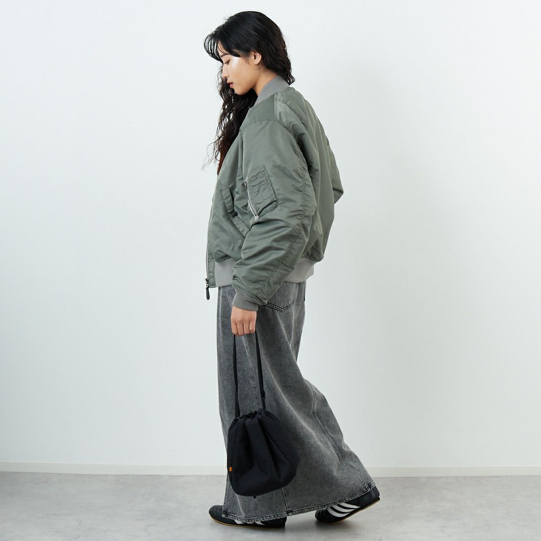 Jeans Factory Clothes [ジーンズファクトリークローズ] MA-1ジャケット [JFC-254-067] SAGE &&モデル身長：162cm 着用サイズ：S&&