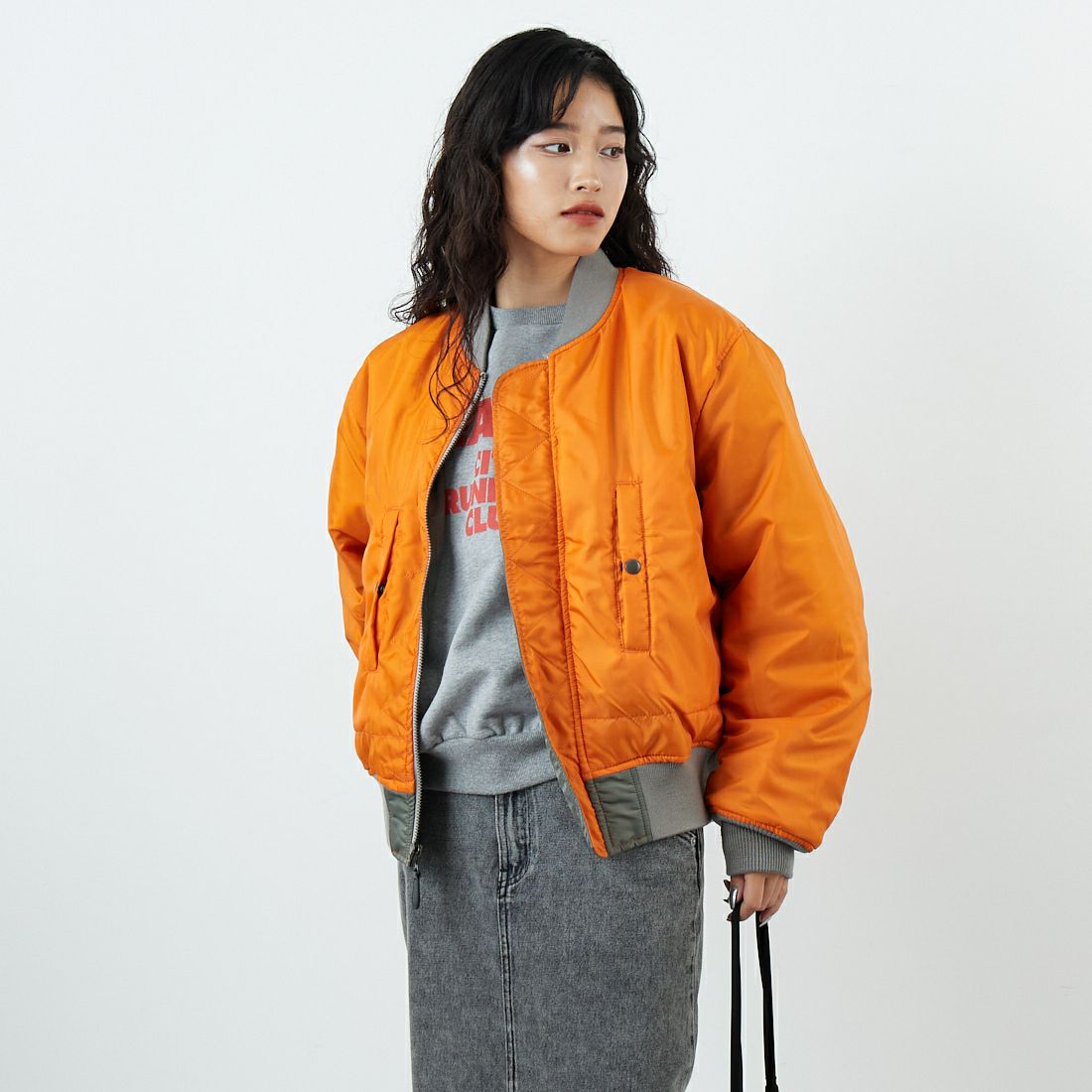 Jeans Factory Clothes [ジーンズファクトリークローズ] MA-1ジャケット [JFC-254-067] SAGE &&モデル身長：162cm 着用サイズ：S&&