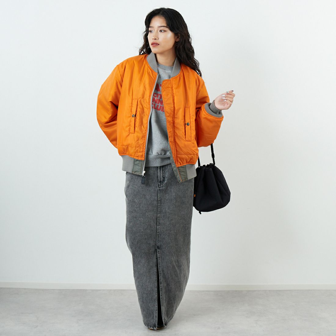 Jeans Factory Clothes [ジーンズファクトリークローズ] MA-1ジャケット [JFC-254-067] SAGE &&モデル身長：162cm 着用サイズ：S&&