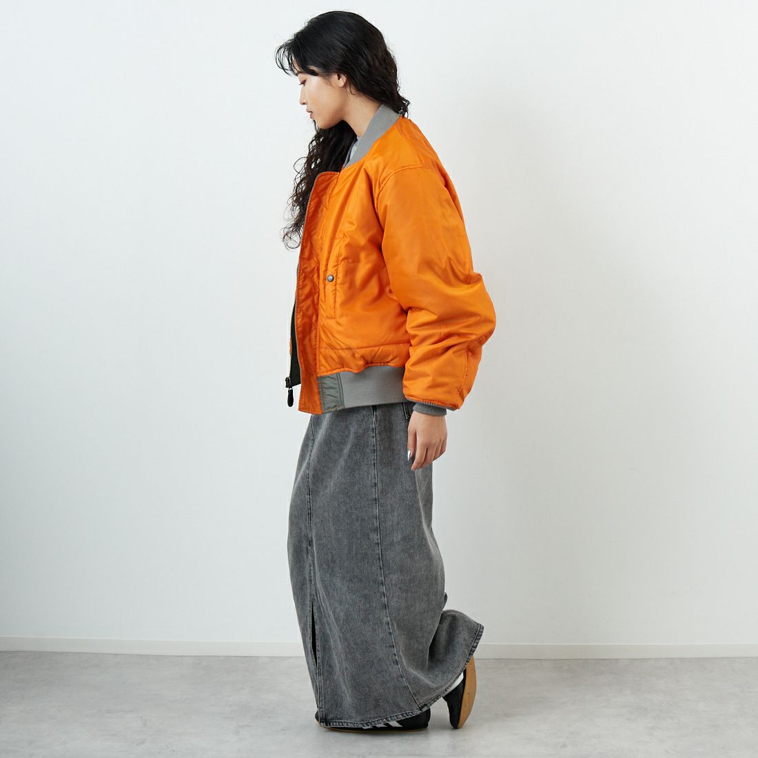 Jeans Factory Clothes [ジーンズファクトリークローズ] MA-1ジャケット [JFC-254-067] SAGE &&モデル身長：162cm 着用サイズ：S&&