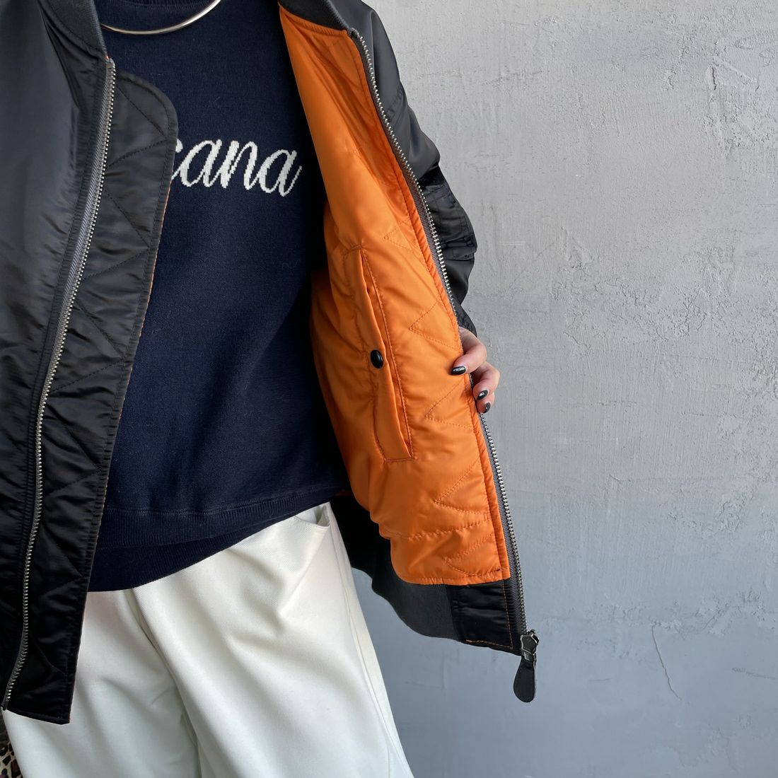 Jeans Factory Clothes [ジーンズファクトリークローズ] MA-1ジャケット [JFC-254-067] BLACK &&モデル身長：150cm 着用サイズ：S&&