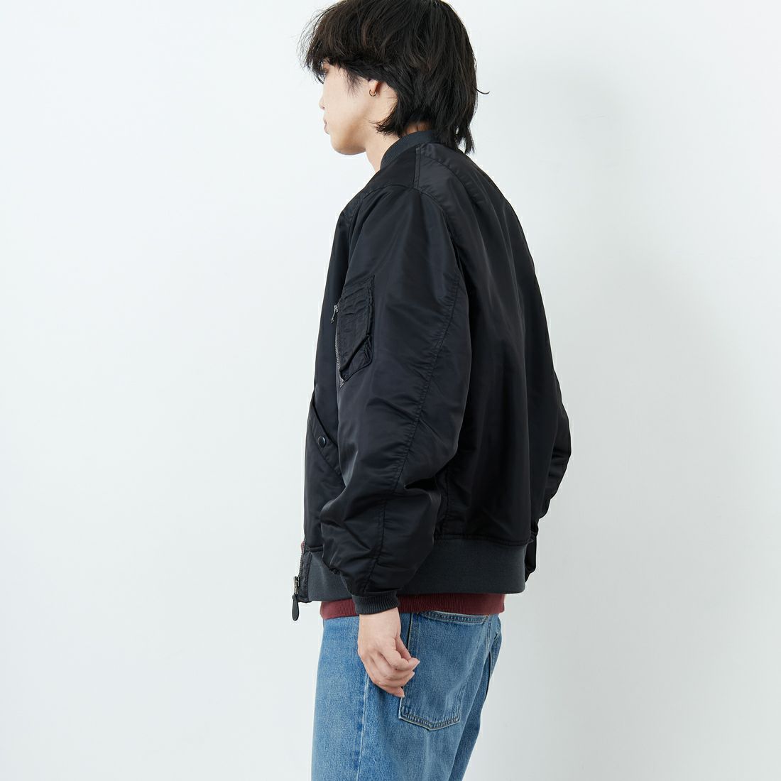 Jeans Factory Clothes [ジーンズファクトリークローズ] MA-1ジャケット [JFC-254-067] BLACK &&モデル身長：179cm 着用サイズ：L&&