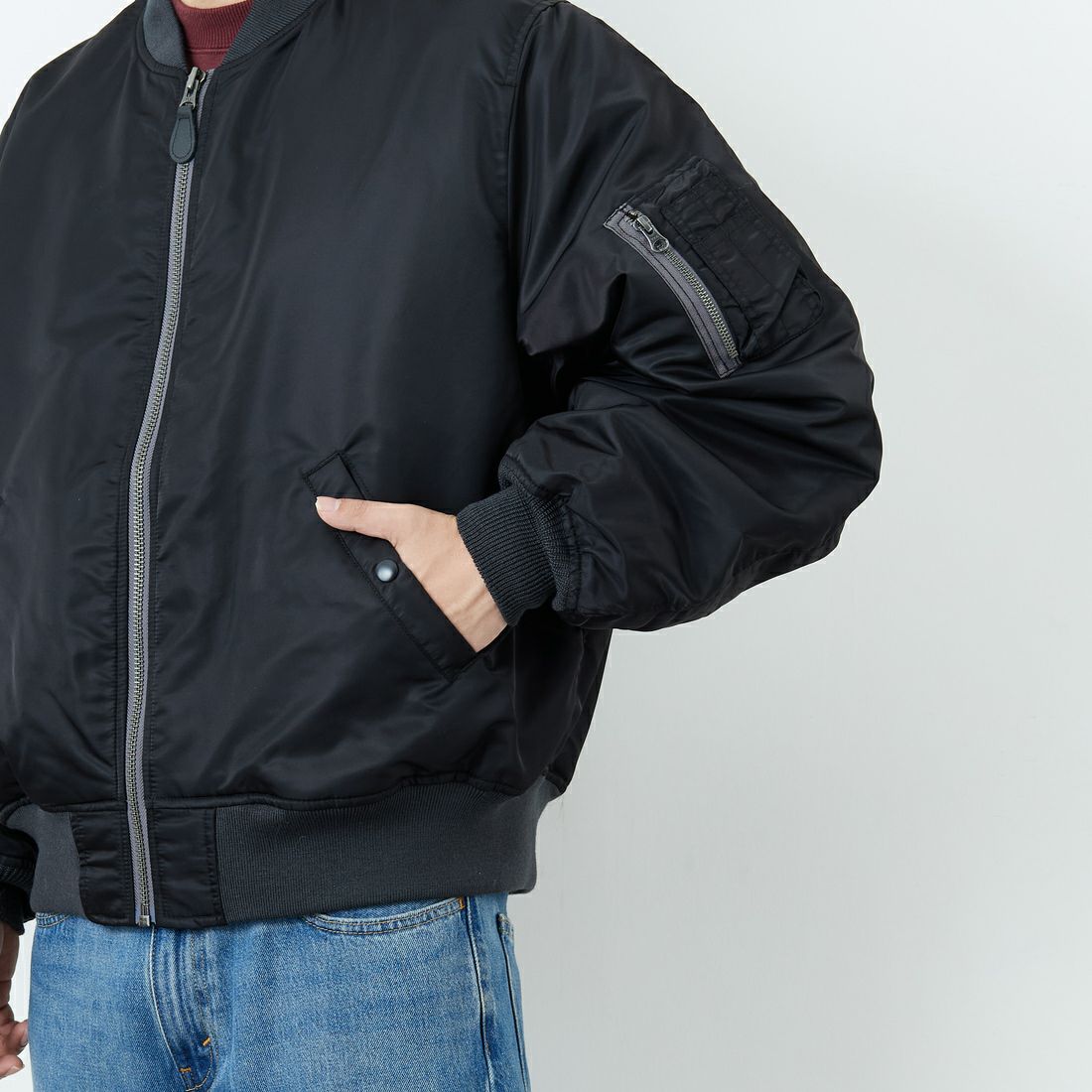 Jeans Factory Clothes [ジーンズファクトリークローズ] MA-1ジャケット [JFC-254-067] BLACK &&モデル身長：179cm 着用サイズ：L&&