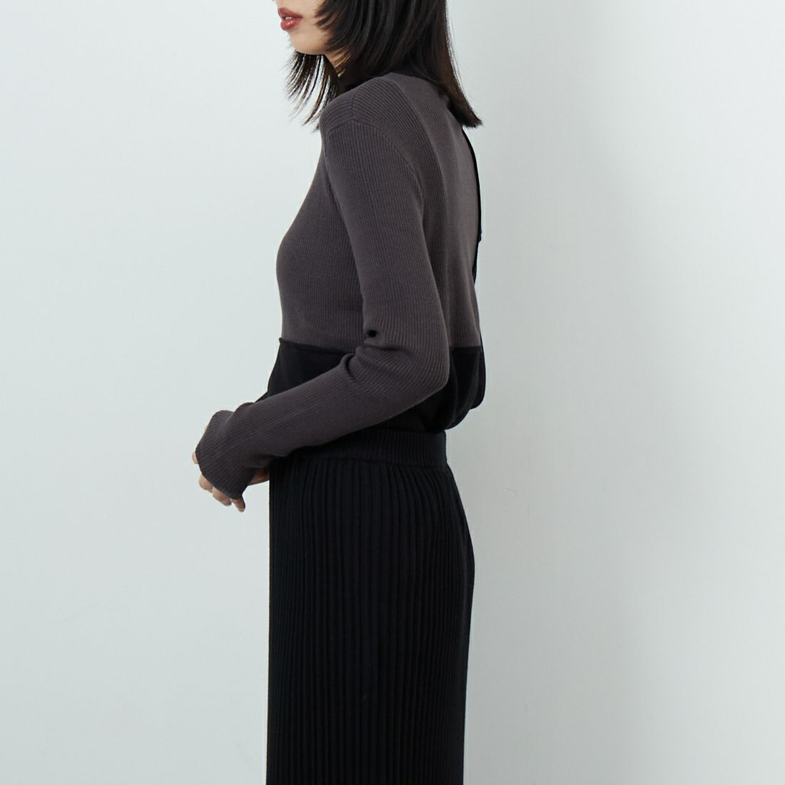 &g'aime [アンジェム] ブロック配色ニット [986-67019] ﾌﾞﾗｯｸ &&モデル身長：162cm 着用サイズ：F&&