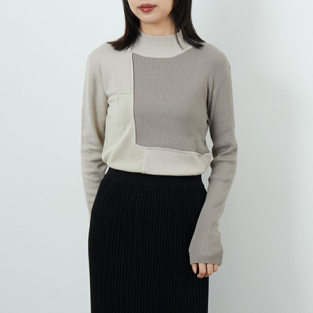 &g'aime [アンジェム] ブロック配色ニット [986-67019] ｸﾞﾚｰｼﾞｭ &&モデル身長：162cm 着用サイズ：F&&