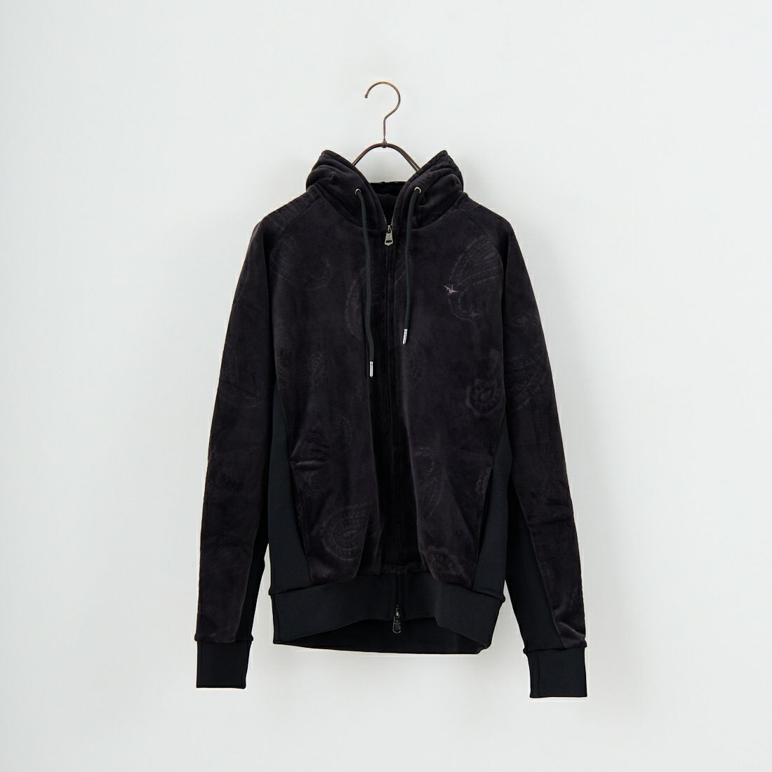 1PIU1UGUALE3 RELAX [ウノ ピゥ ウノ ウグァーレ トレ] ペイズリーベロアジップパーカー [USO-25098] SN90 BLACK