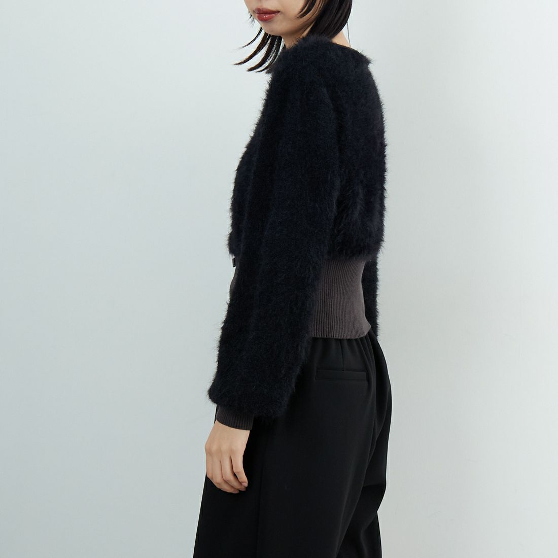 &g'aime [アンジェム] シャギーカーディガン [986-67026] ﾌﾞﾗｯｸ &&モデル身長：162cm 着用サイズ：F&&