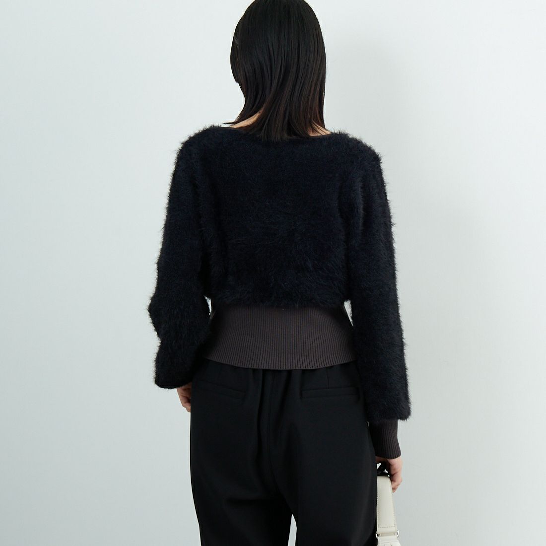 &g'aime [アンジェム] シャギーカーディガン [986-67026] ﾌﾞﾗｯｸ &&モデル身長：162cm 着用サイズ：F&&