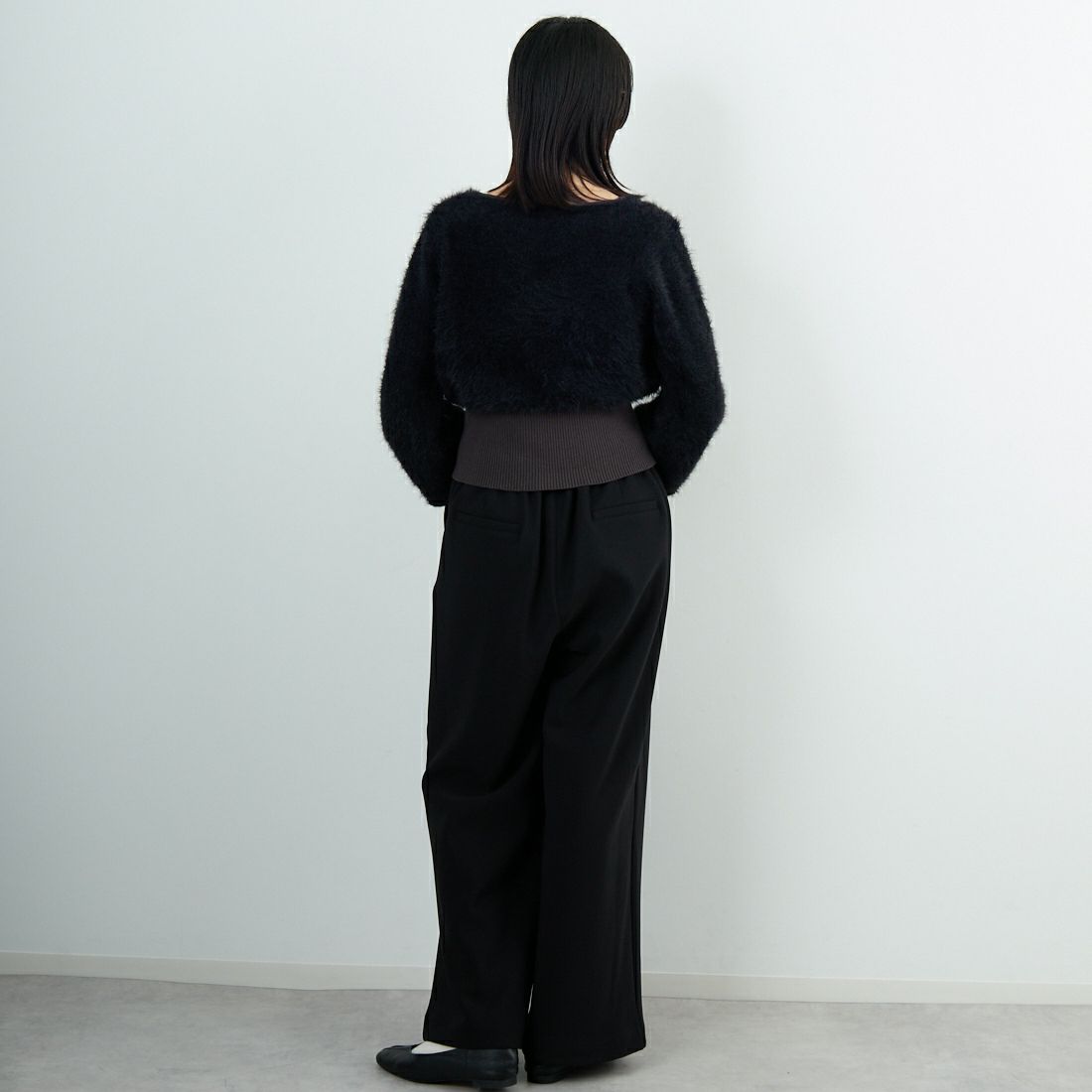 &g'aime [アンジェム] シャギーカーディガン [986-67026] ﾌﾞﾗｯｸ &&モデル身長：162cm 着用サイズ：F&&