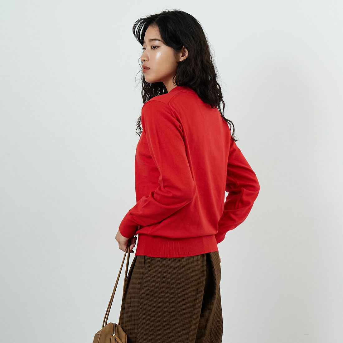 Jeans Factory Clothes [ジーンズファクトリークローズ] モックネックプルオーバーニット [25522030] 101 RED &&モデル身長：162cm 着用サイズ：F&&