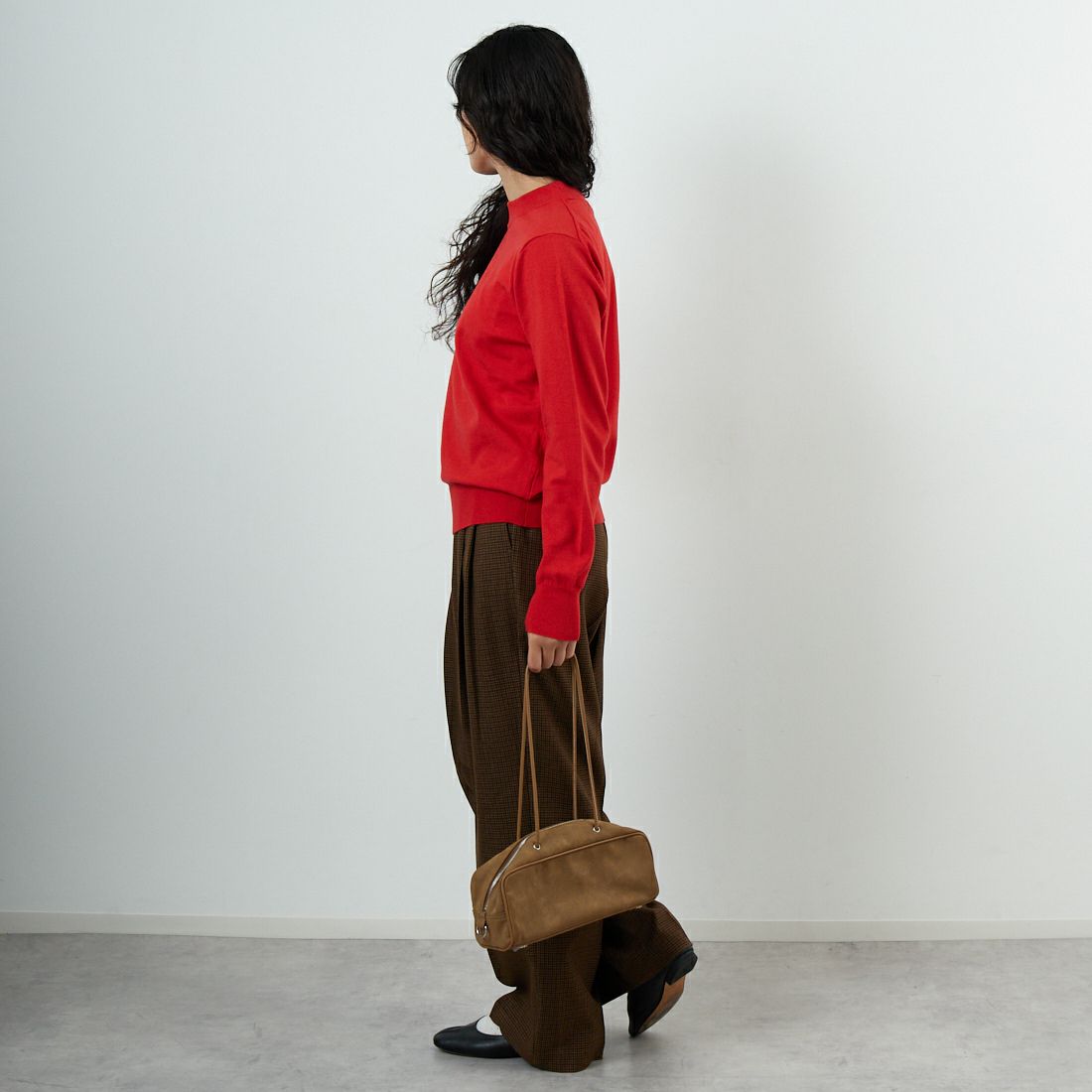 Jeans Factory Clothes [ジーンズファクトリークローズ] モックネックプルオーバーニット [25522030] 101 RED &&モデル身長：162cm 着用サイズ：F&&