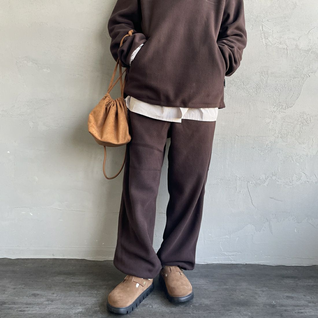 TODAYFUL [トゥデイフル] イージーフリースパンツ [12520720] D/BRN &&モデル身長：160cm 着用サイズ：36&&