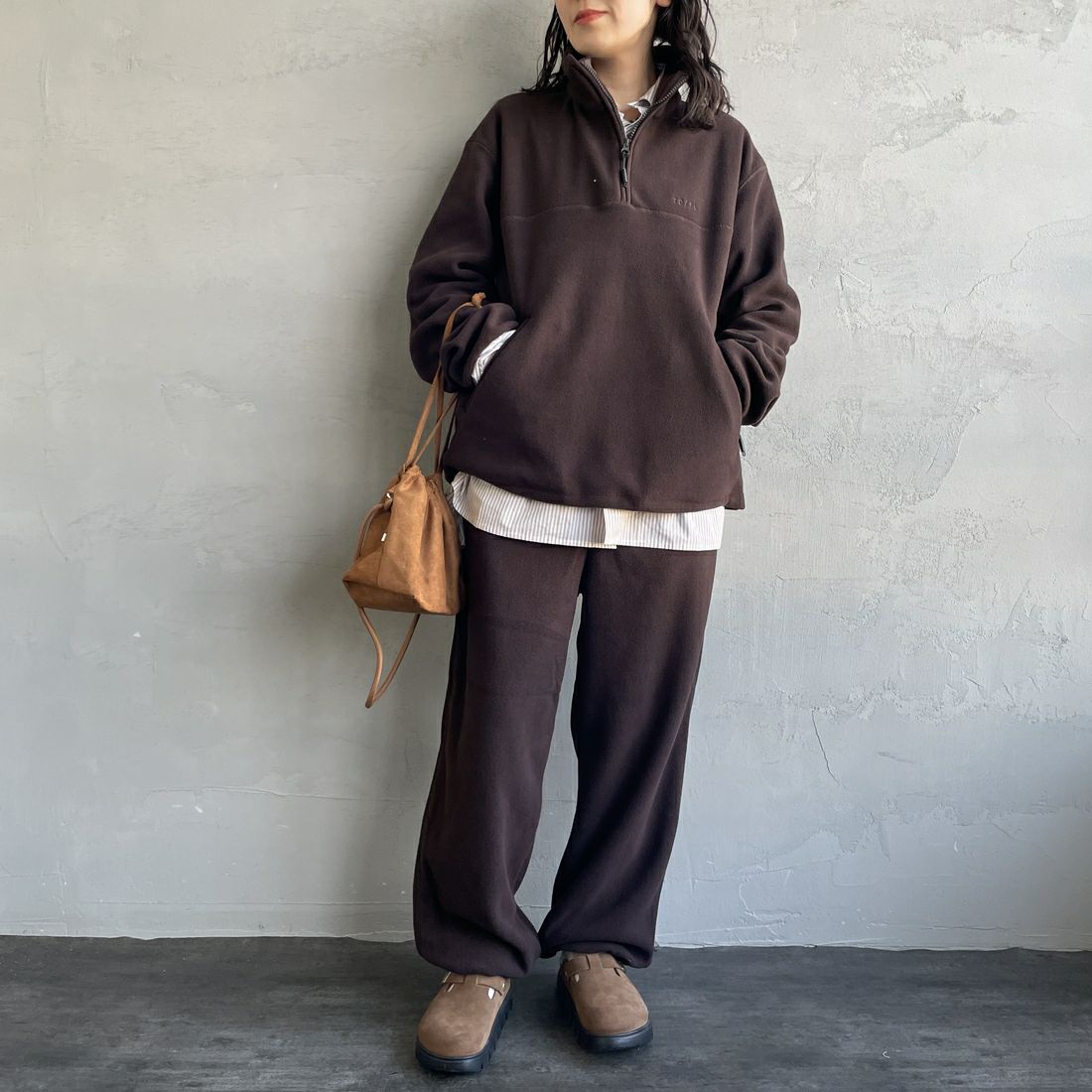 TODAYFUL [トゥデイフル] イージーフリースパンツ [12520720] D/BRN &&モデル身長：160cm 着用サイズ：36&&
