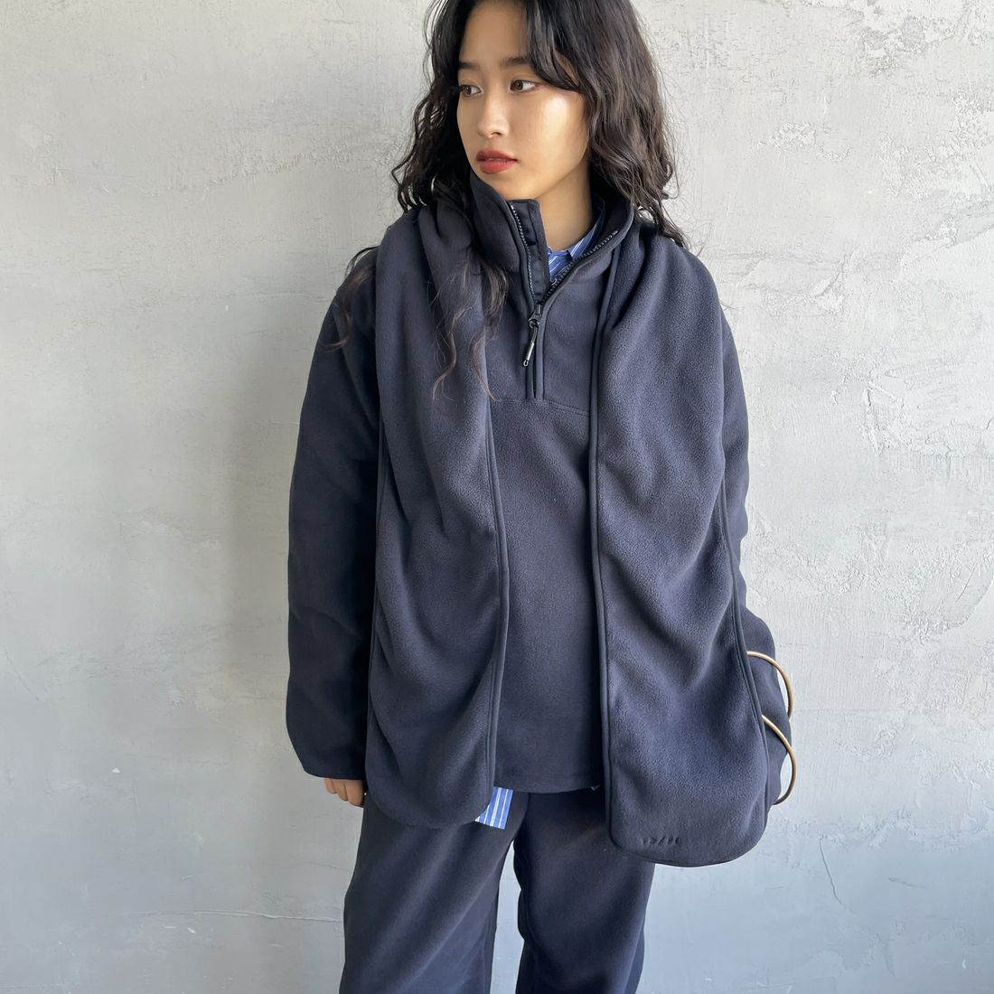 TODAYFUL [トゥデイフル] ハーフジップフリースプルオーバー [12520617] NVY &&モデル身長：162cm 着用サイズ：F&&