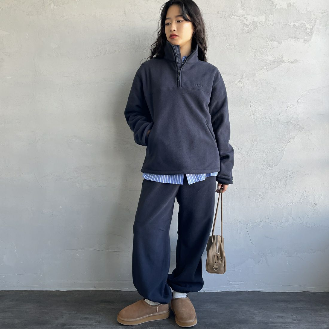 TODAYFUL [トゥデイフル] ハーフジップフリースプルオーバー [12520617] NVY &&モデル身長：162cm 着用サイズ：F&&