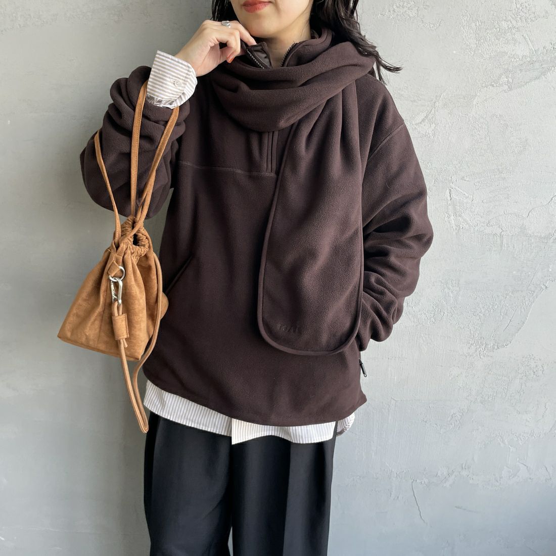 TODAYFUL [トゥデイフル] ハーフジップフリースプルオーバー [12520617] D/BRN &&モデル身長：160cm 着用サイズ：F&&