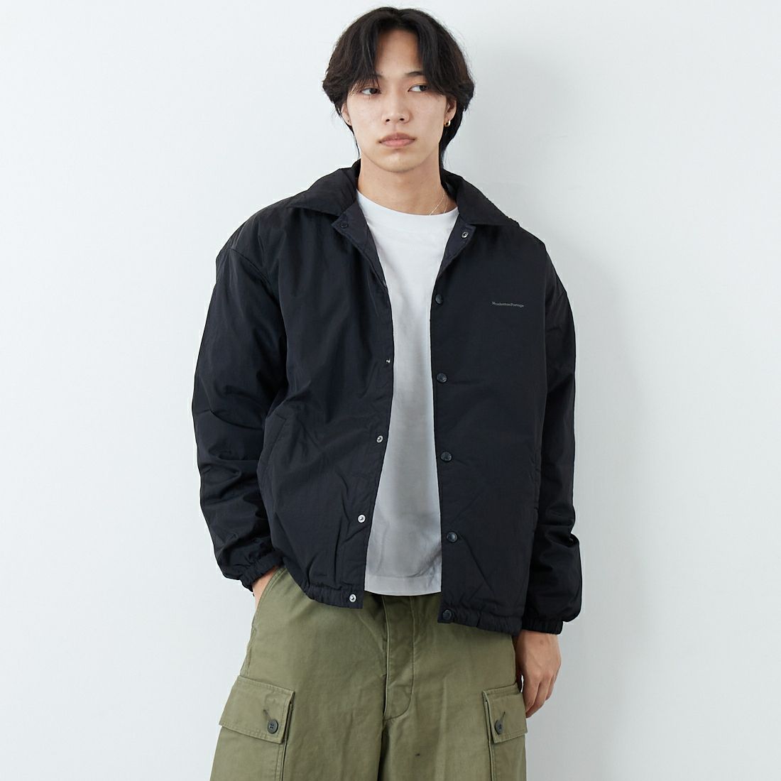 MANHATTAN PORTAGE [マンハッタンポーテージ] リバーシブル コーチダウンジャケット [25FW-MP-TAION08] 09 BLACK &&モデル身長：179cm 着用サイズ：M&&