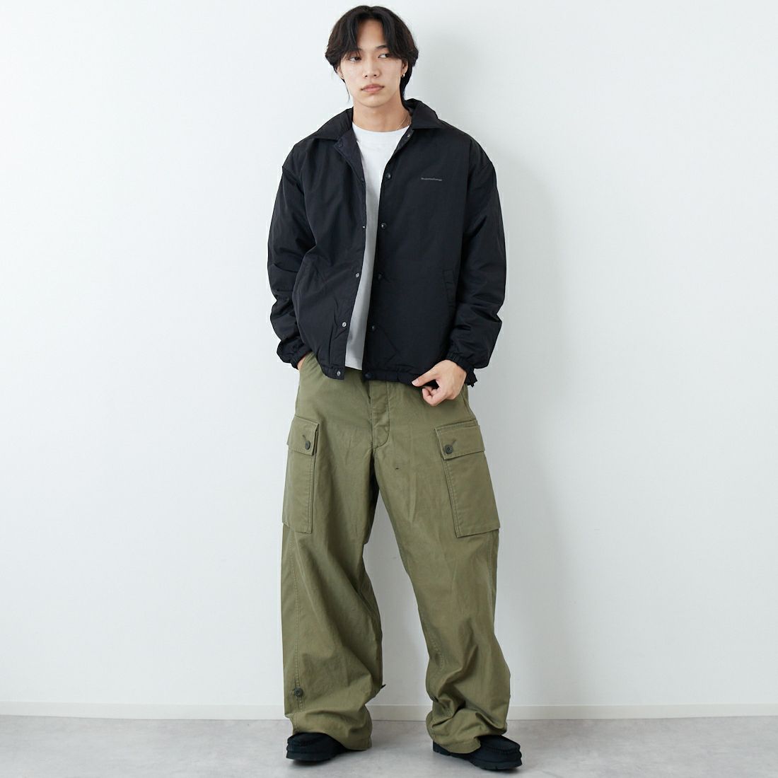 MANHATTAN PORTAGE [マンハッタンポーテージ] リバーシブル コーチダウンジャケット [25FW-MP-TAION08] 09 BLACK &&モデル身長：179cm 着用サイズ：M&&