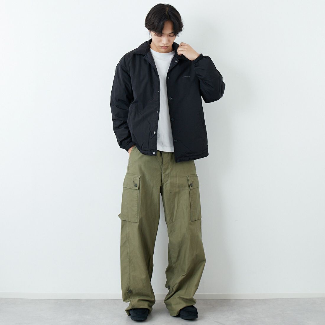 MANHATTAN PORTAGE [マンハッタンポーテージ] リバーシブル コーチダウンジャケット [25FW-MP-TAION08] 09 BLACK &&モデル身長：179cm 着用サイズ：M&&