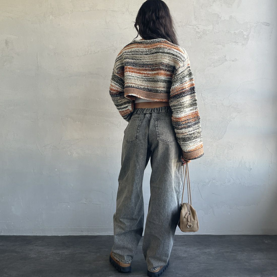 Noir Fabrik [ヌワールファブリック] ミックスヤーンクロップドニット [12612-WG] ORANGE &&モデル身長：162cm 着用サイズ：F&&