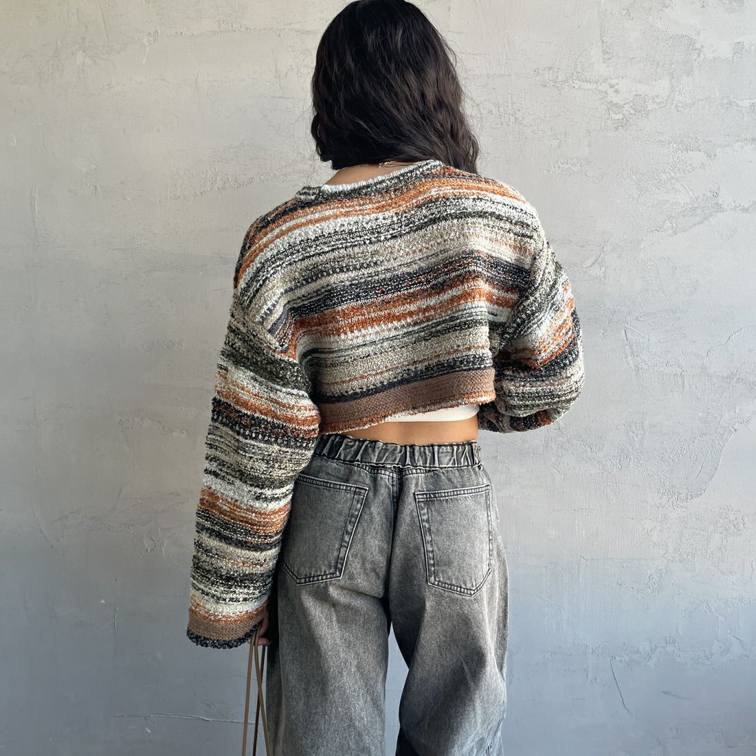 Noir Fabrik [ヌワールファブリック] ミックスヤーンクロップドニット [12612-WG] ORANGE &&モデル身長：162cm 着用サイズ：F&&