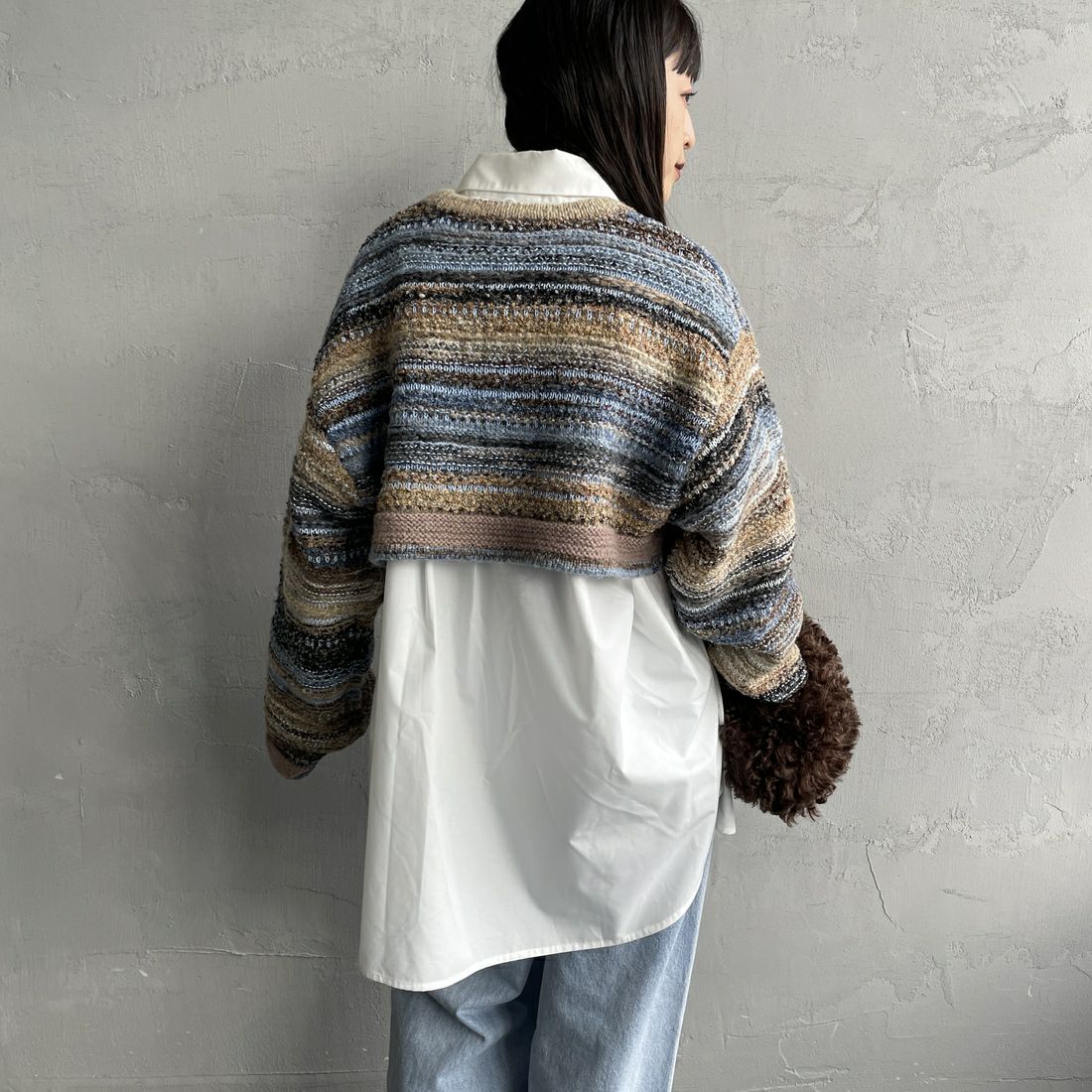 Noir Fabrik [ヌワールファブリック] ミックスヤーンクロップドニット [12612-WG] BLUE &&モデル身長：150cm 着用サイズ：F&&