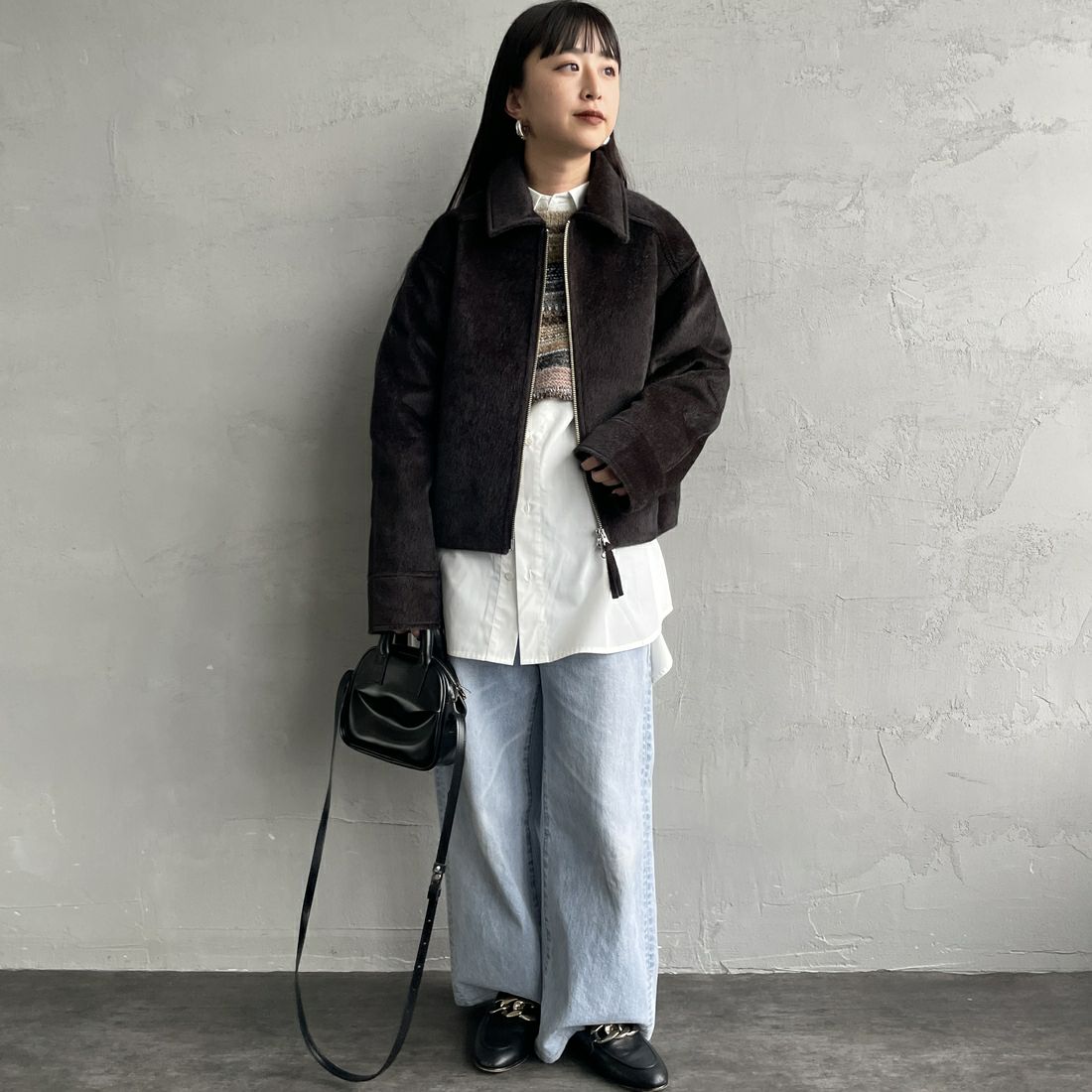 Noir Fabrik [ヌワールファブリック] ホースファージップジャケット [25551-HN] BROWN &&モデル身長：150cm 着用サイズ：F&&