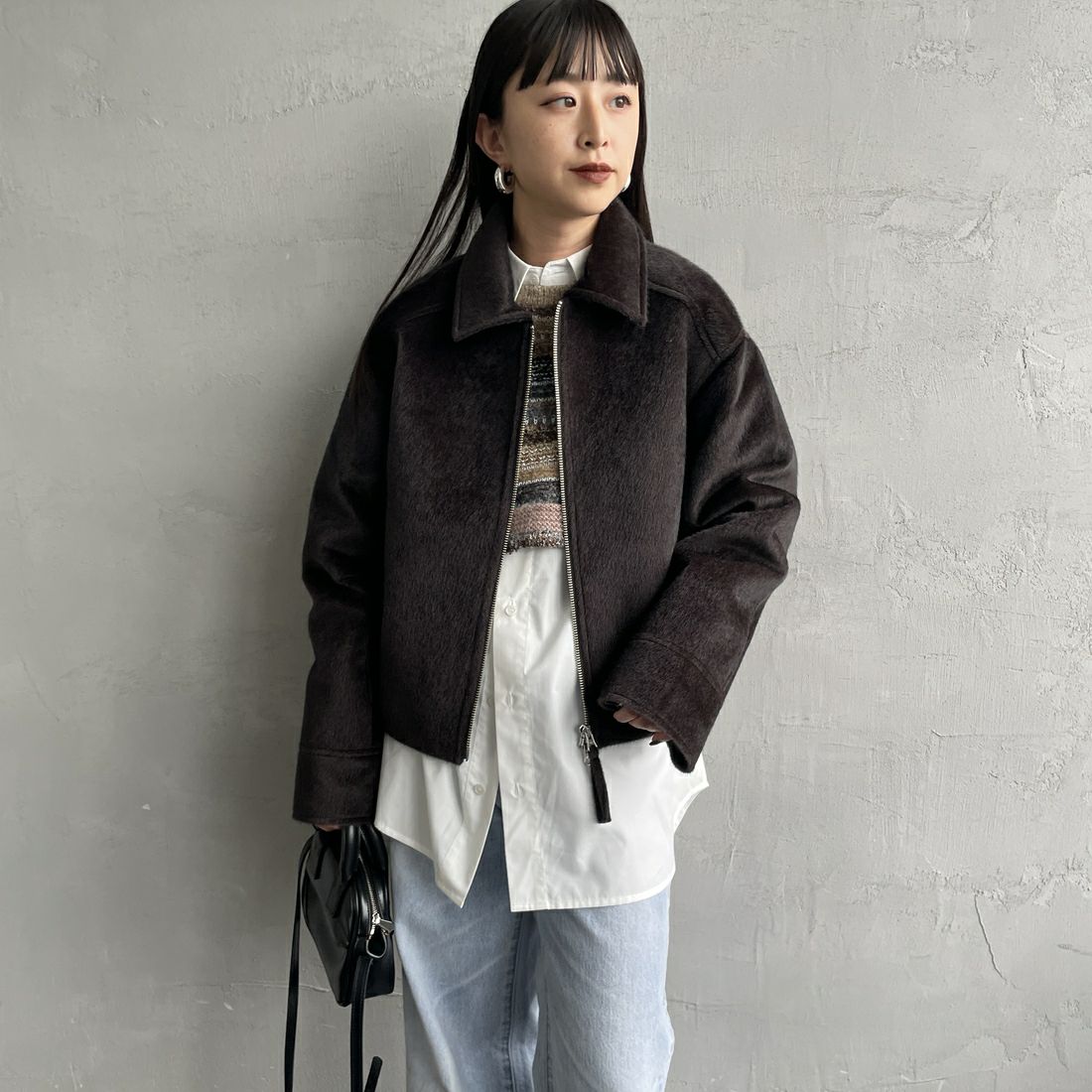 Noir Fabrik [ヌワールファブリック] ホースファージップジャケット [25551-HN] BROWN &&モデル身長：150cm 着用サイズ：F&&