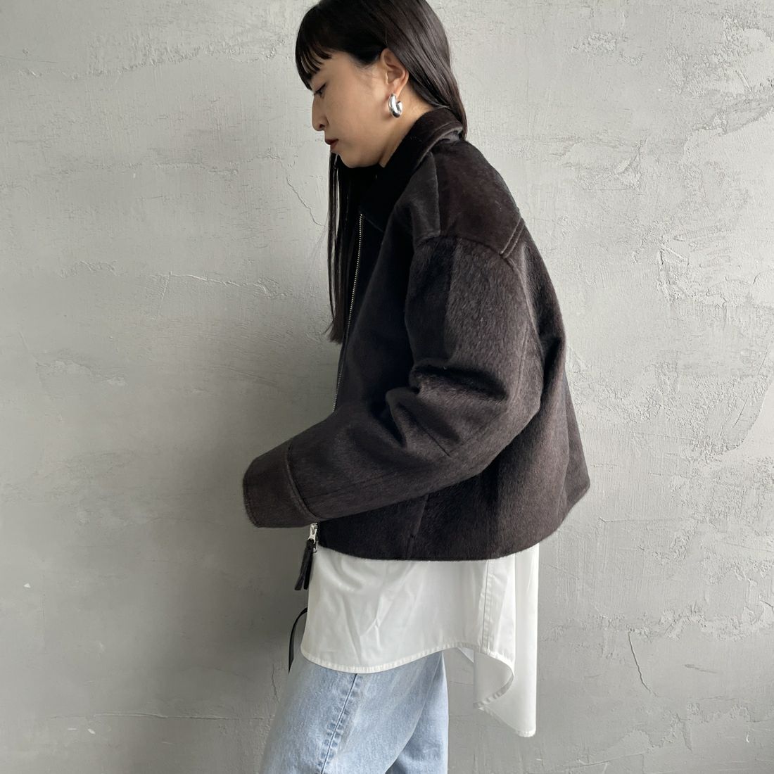 Noir Fabrik [ヌワールファブリック] ホースファージップジャケット [25551-HN] BROWN &&モデル身長：150cm 着用サイズ：F&&