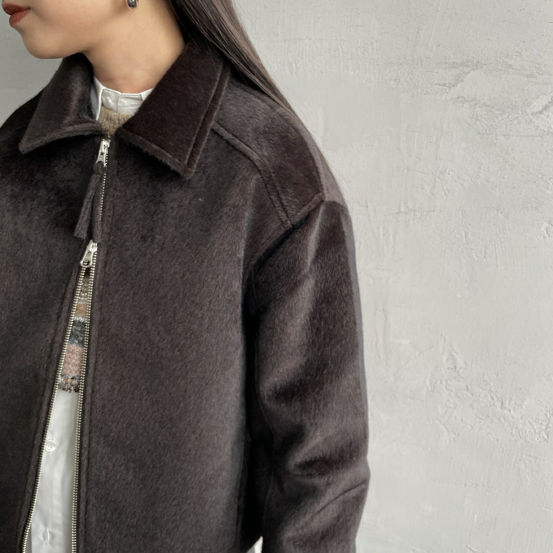 Noir Fabrik [ヌワールファブリック] ホースファージップジャケット [25551-HN] BROWN &&モデル身長：150cm 着用サイズ：F&&