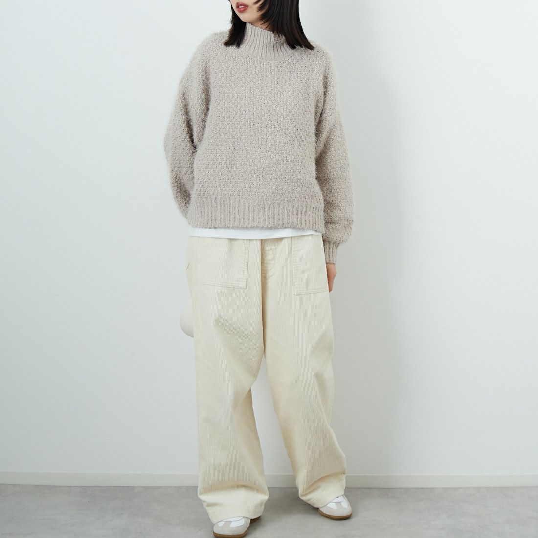 Jf Ready Made [ジェイエフレディメイド] バスケットモール スタンドネックプルオーバー [3225420] ｸﾞﾚｰﾍﾞｰｼﾞｭ &&モデル身長：162cm 着用サイズ：F&&