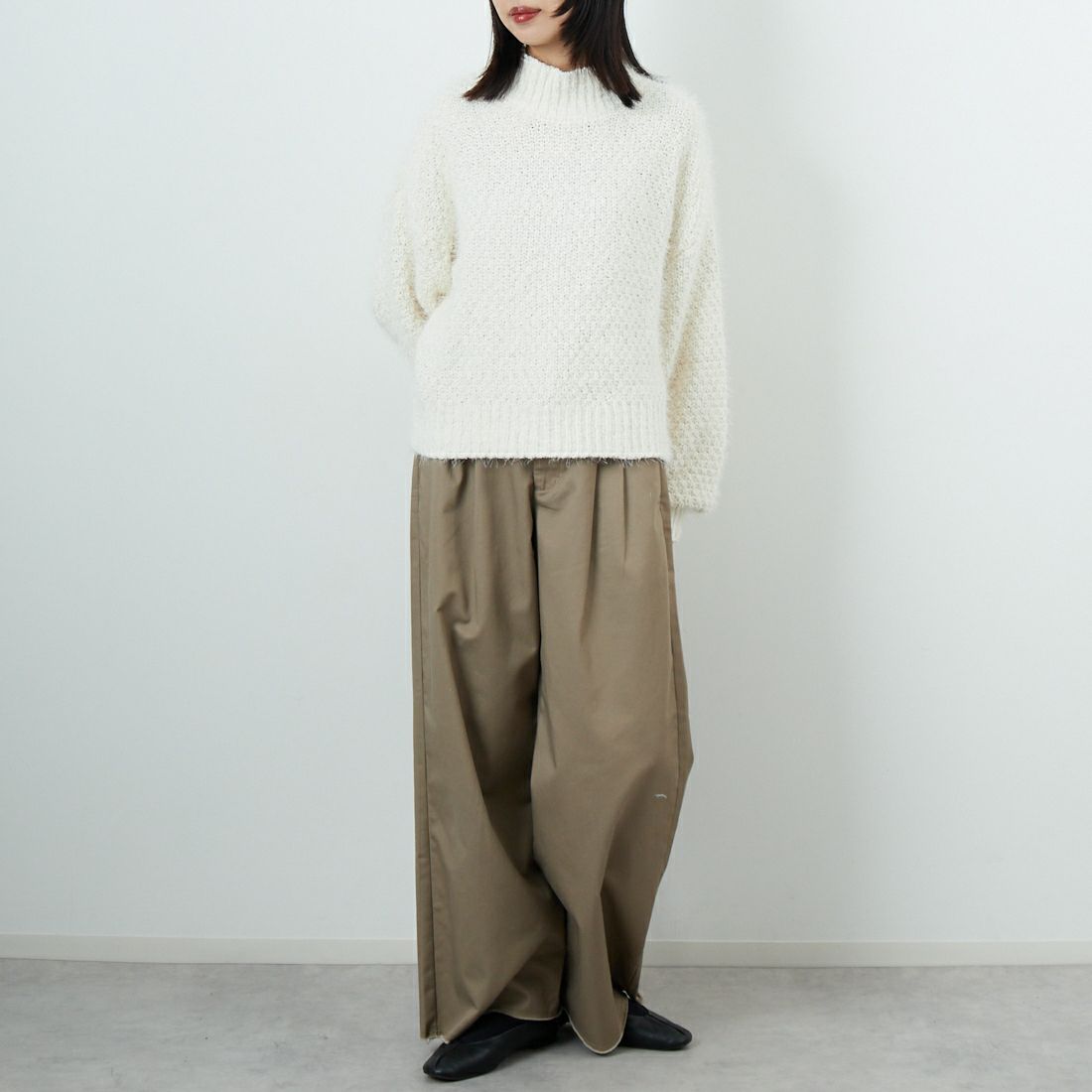 Jf Ready Made [ジェイエフレディメイド] バスケットモール スタンドネックプルオーバー [3225420]ｱｲﾎﾞﾘｰ &&モデル身長：162cm 着用サイズ：F&&