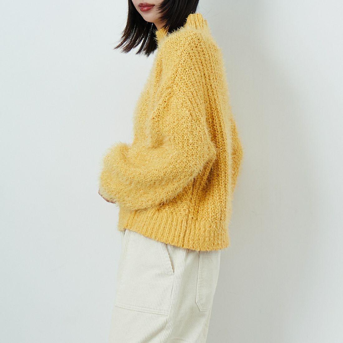 Jf Ready Made [ジェイエフレディメイド] バスケットモール スタンドネックプルオーバー [3225420]ｲｴﾛｰ &&モデル身長：162cm 着用サイズ：F&&