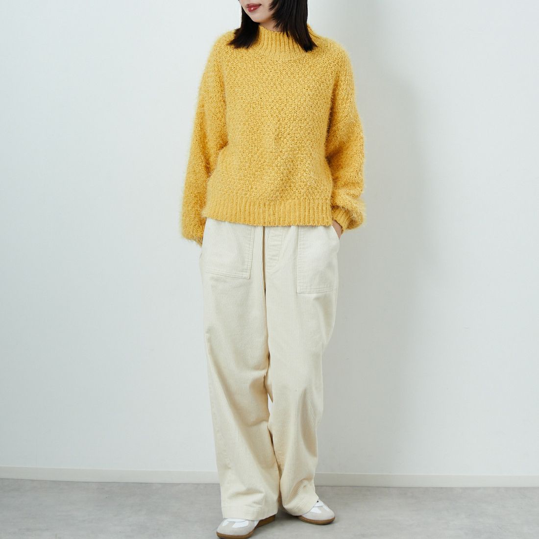 Jf Ready Made [ジェイエフレディメイド] バスケットモール スタンドネックプルオーバー [3225420]ｲｴﾛｰ &&モデル身長：162cm 着用サイズ：F&&