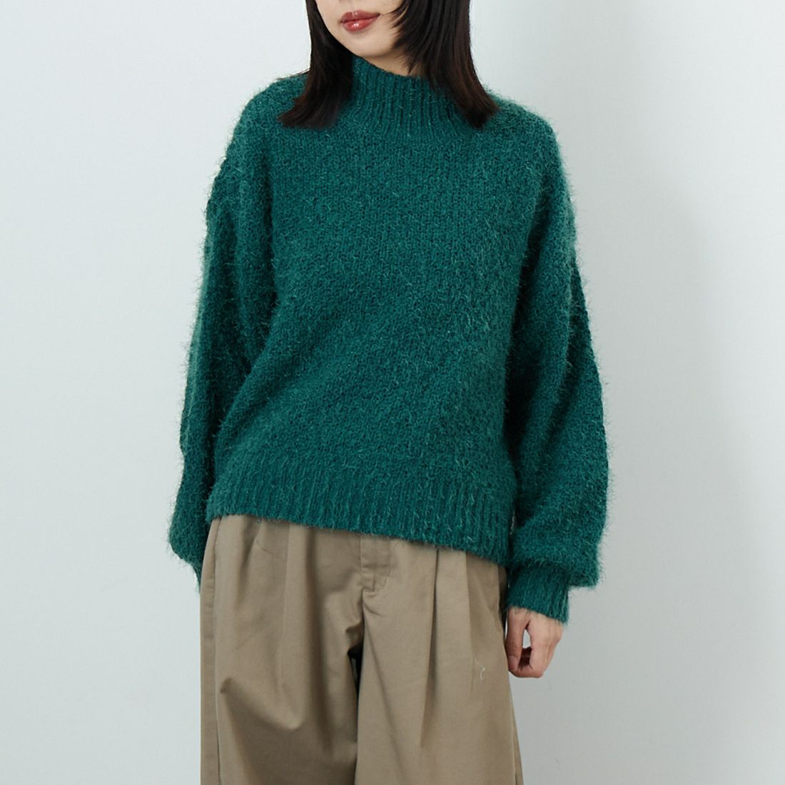 Jf Ready Made [ジェイエフレディメイド] バスケットモール スタンドネックプルオーバー [3225420]ｸﾞﾘｰﾝ &&モデル身長：162cm 着用サイズ：F&&