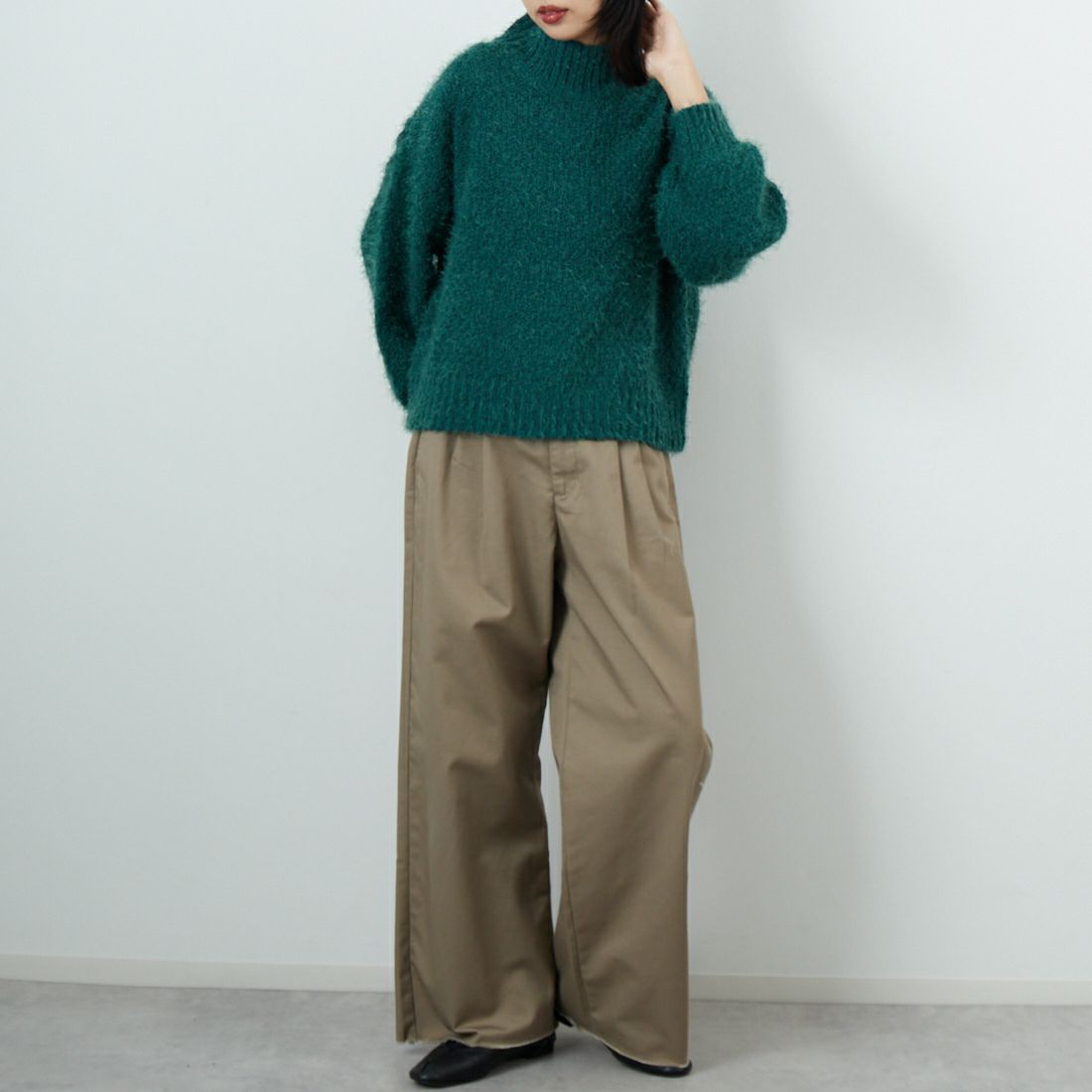 Jf Ready Made [ジェイエフレディメイド] バスケットモール スタンドネックプルオーバー [3225420]ｸﾞﾘｰﾝ &&モデル身長：162cm 着用サイズ：F&&