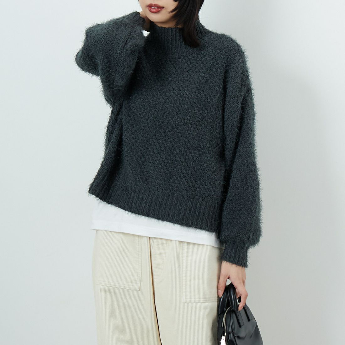 Jf Ready Made [ジェイエフレディメイド] バスケットモール スタンドネックプルオーバー [3225420]ﾁｬｺｰﾙｸﾞﾚｰ &&モデル身長：162cm 着用サイズ：F&&