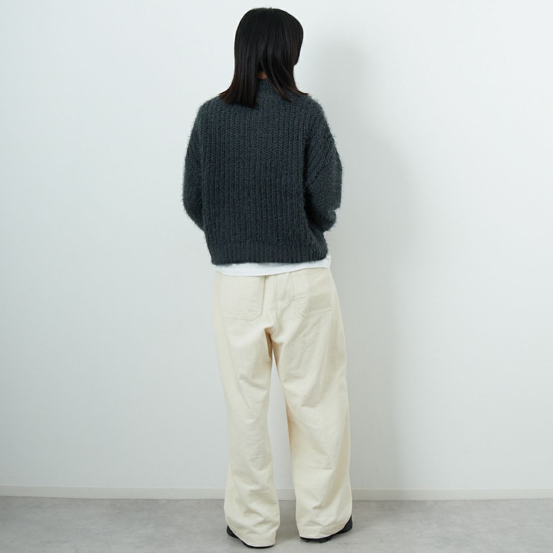 Jf Ready Made [ジェイエフレディメイド] バスケットモール スタンドネックプルオーバー [3225420]ﾁｬｺｰﾙｸﾞﾚｰ &&モデル身長：162cm 着用サイズ：F&&