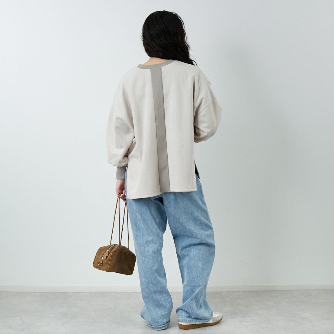 Jf Ready Made [ジェイエフレディメイド] スエードリブワイドプルオーバー [3225603] ｸﾞﾚｰﾍﾞｰｼﾞｭ &&モデル身長：162cm 着用サイズ：F&&