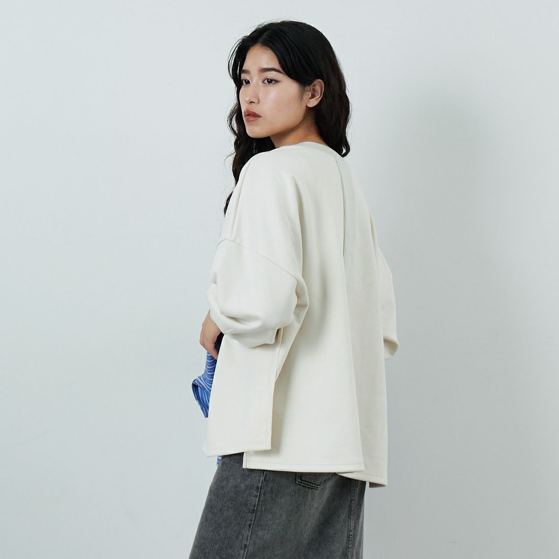 Jf Ready Made [ジェイエフレディメイド] スエードリブワイドプルオーバー [3225603] ｱｲﾎﾞﾘｰ &&モデル身長：162cm 着用サイズ：F&&