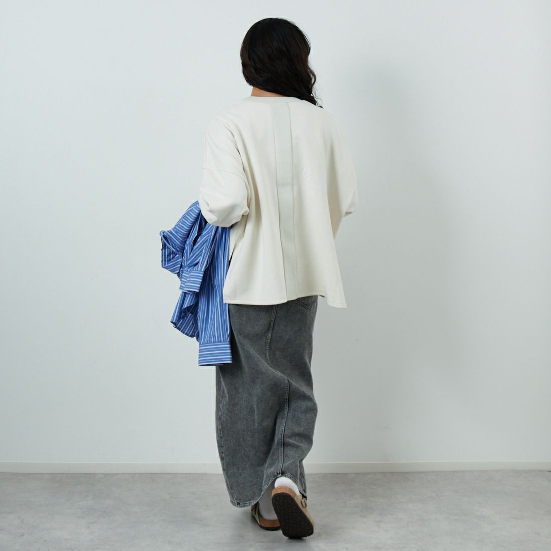 Jf Ready Made [ジェイエフレディメイド] スエードリブワイドプルオーバー [3225603] ｱｲﾎﾞﾘｰ &&モデル身長：162cm 着用サイズ：F&&