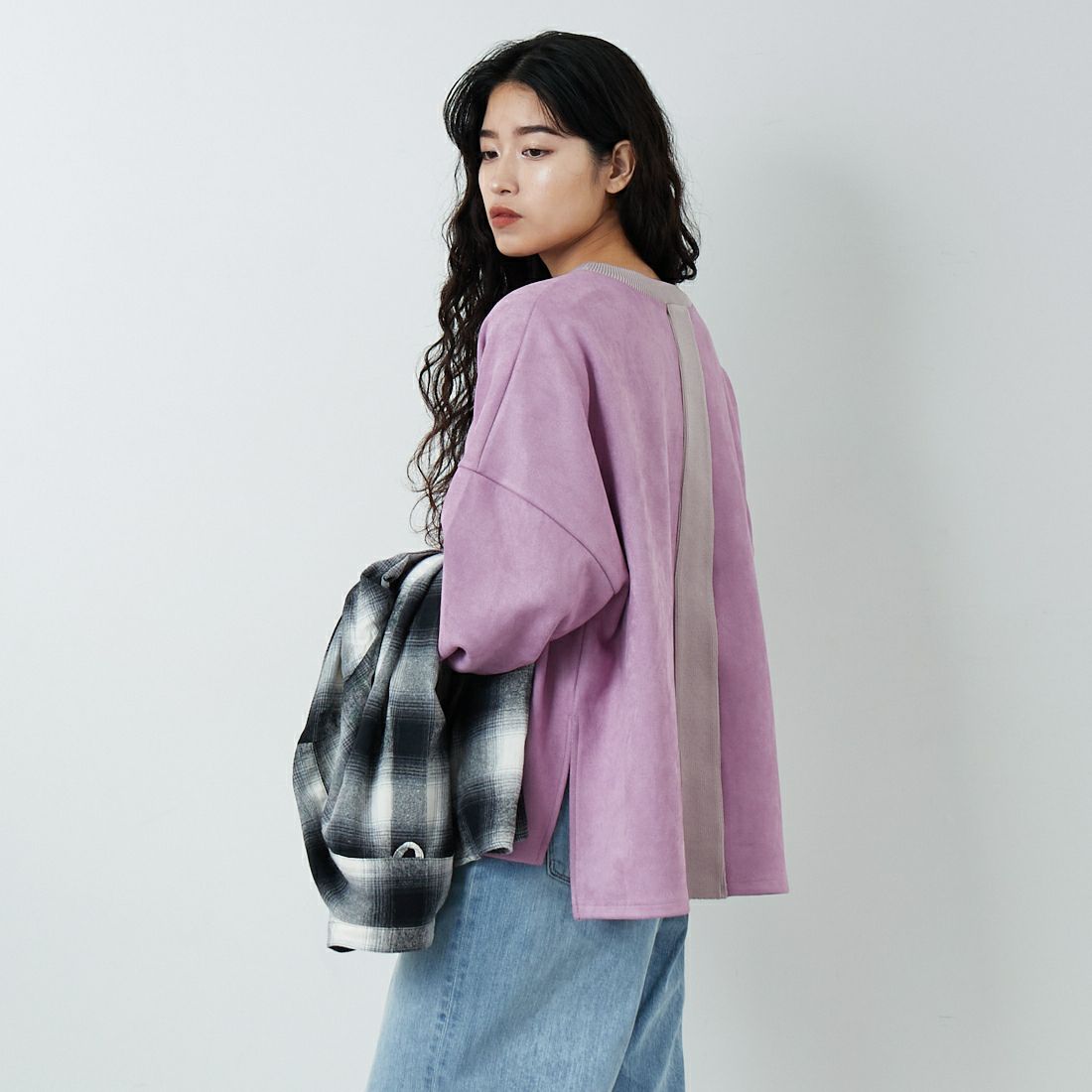 Jf Ready Made [ジェイエフレディメイド] スエードリブワイドプルオーバー [3225603] ﾊﾟｰﾌﾟﾙ &&モデル身長：162cm 着用サイズ：F&&