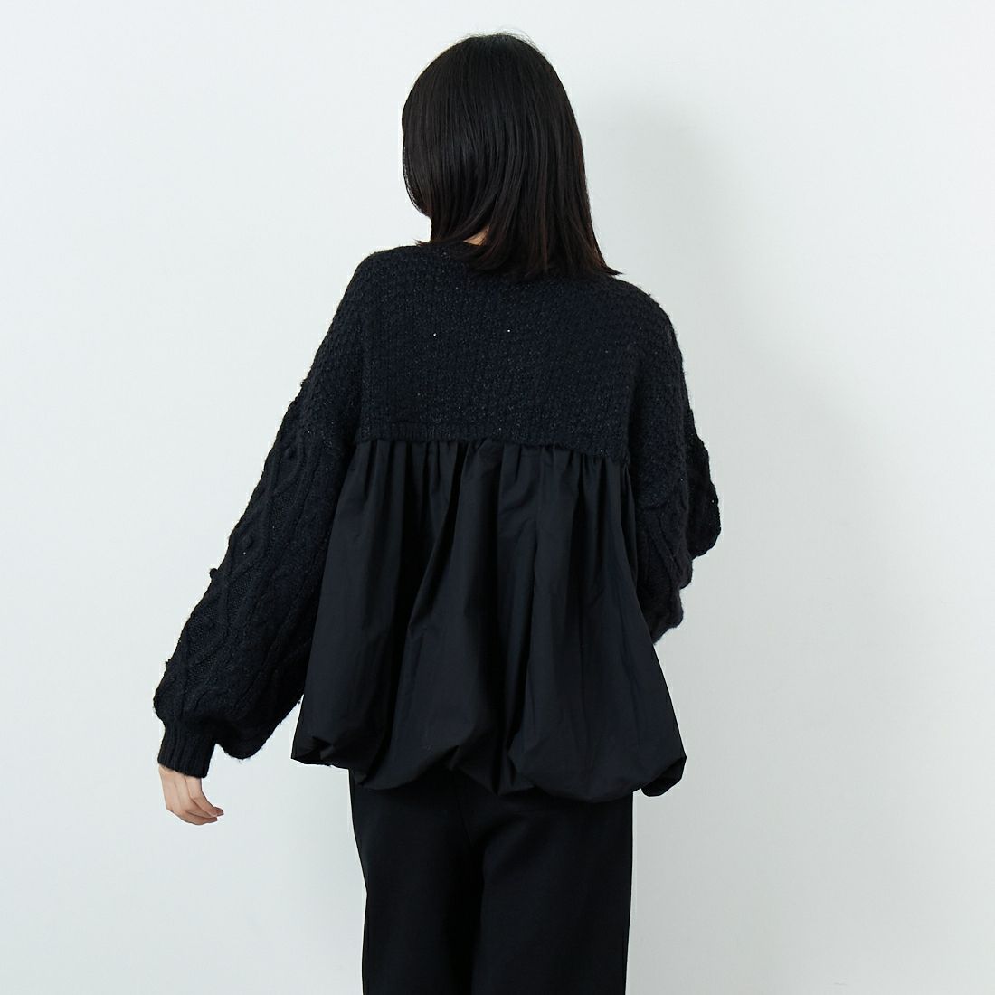 TORRAZZO DONNA [トラッゾドンナ] ケーブルニット ハイブリットトップス [6263-515] 19 BLACK &&モデル身長：162cm 着用サイズ：F&&