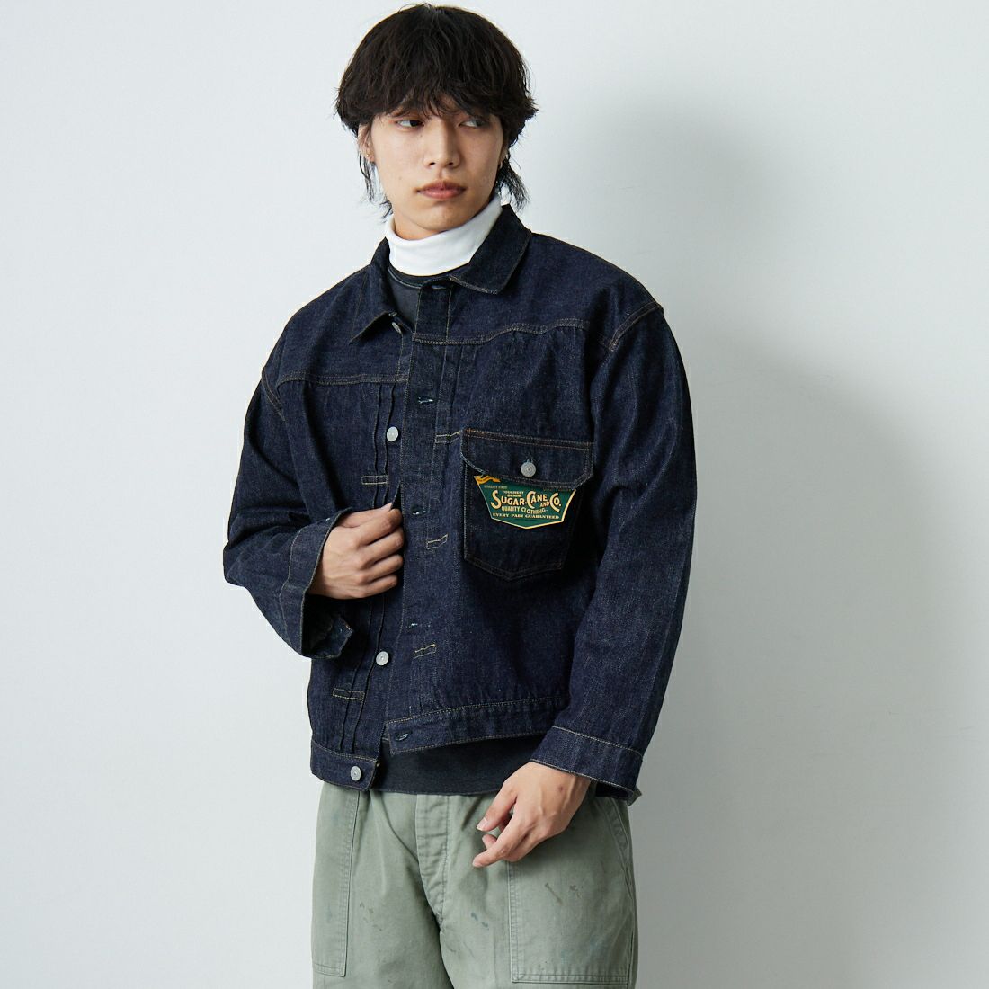 SUGAR CANE [シュガーケーン] 1936年モデル 13ozデニムブラウス [SC11936T] 421 A.NAVY &&モデル身長：179cm 着用サイズ：46&&